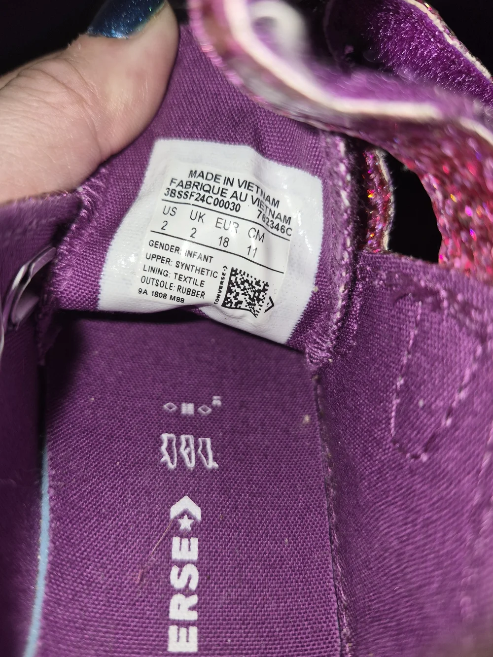 Converse Kids Pink Glitter Velcro Sneakers